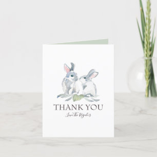 Cartão De Agradecimento Bonito Pintado Cana-de-Água Bunny e Folhas Verdes