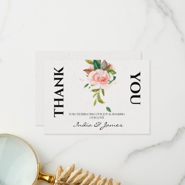 Cartão De Agradecimento Bonito Rosa e casamento foliar Obrigado (Frente/Verso In Situ)