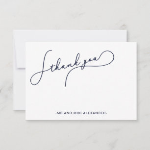 Cartão De Agradecimento Bonito Script Moderno Azul e Faux Dourado Obrigado