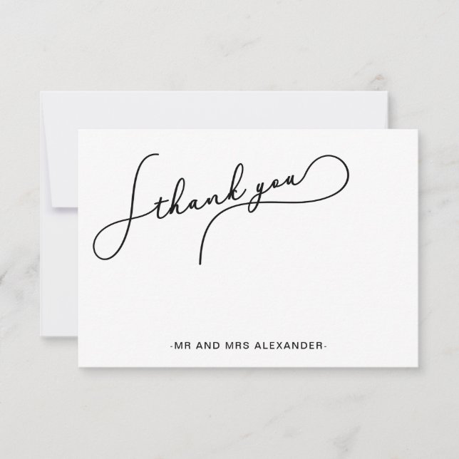 Cartão De Agradecimento Bonito Script Moderno Preto e Branco Obrigado (Frente)