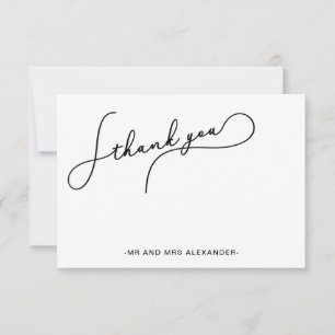 Cartão De Agradecimento Bonito Script Moderno Preto e Branco Obrigado