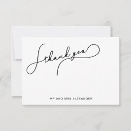 Cartão De Agradecimento Bonito Script Moderno Preto e Branco Obrigado