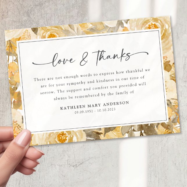 Cartão De Agradecimento Bonito Simpatia Floral Amarela Funeral (Criador carregado)