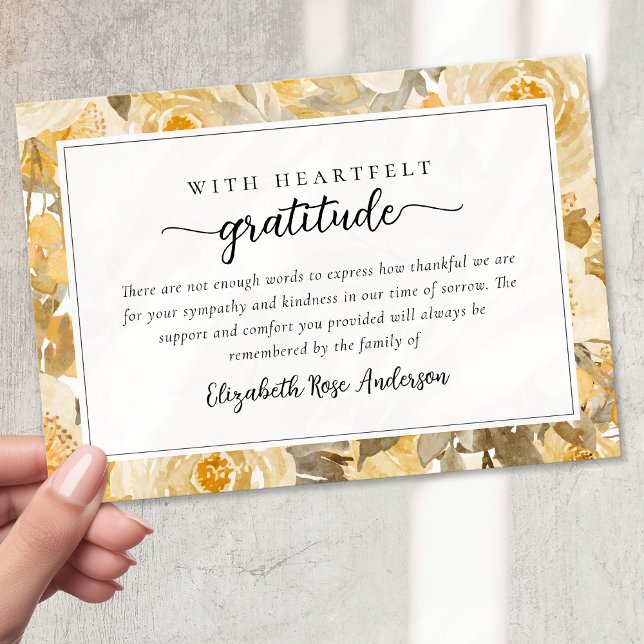 Cartão De Agradecimento Bonito Simpatia Floral Amarela Funeral (Criador carregado)