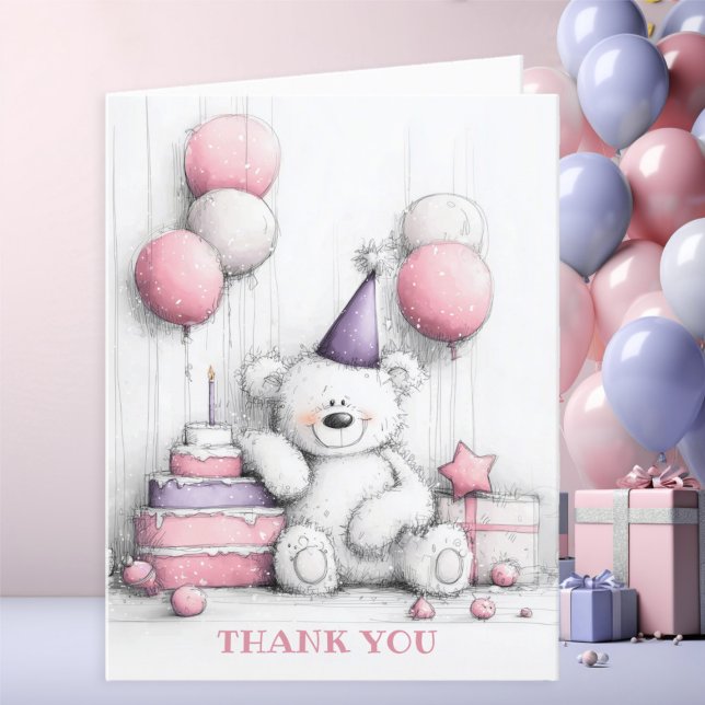 Cartão De Agradecimento Bonito Urso De Teddy Rosa, Obrigado (Criador carregado)