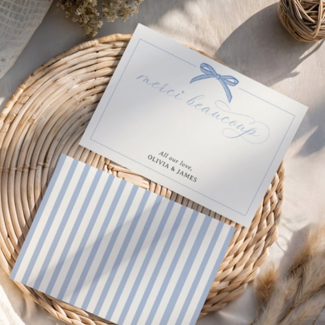 Cartão De Agradecimento Bonjour Bébé Blue Paris Eiffel Tower Chá de fralda (Criador carregado)