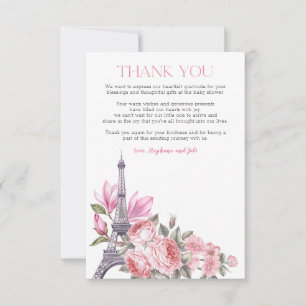Cartão De Agradecimento Bonjour Bebe   Chá de fraldas francês floral