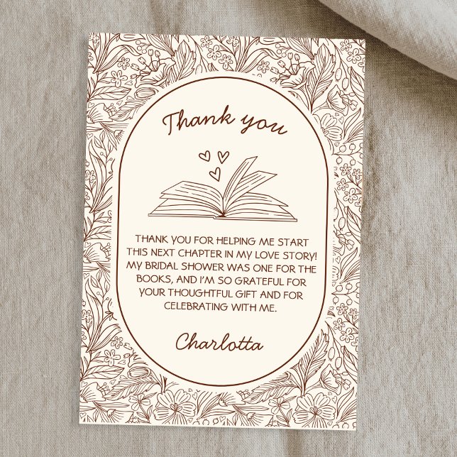 Cartão De Agradecimento Book Club Theme Floral Brown Bridal Shower (Book Club Theme Floral Brown Bridal Shower Thank You Card)