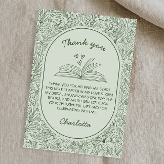 Cartão De Agradecimento Book Club Theme Floral Sage Green Bridal Shower