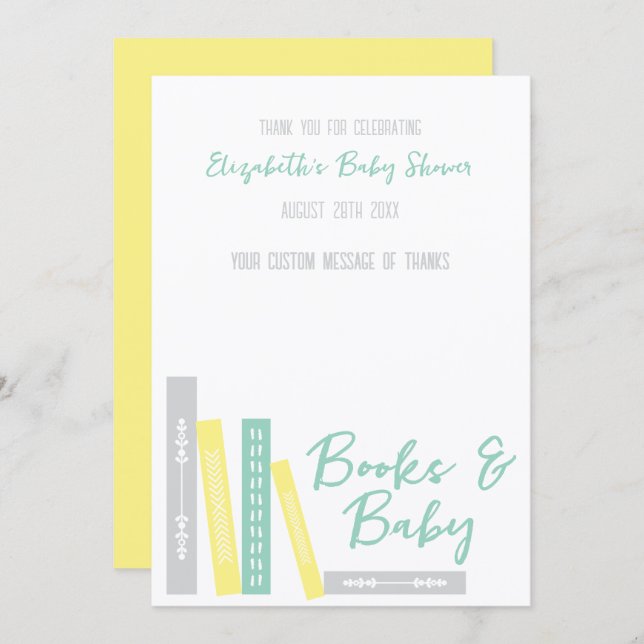 Cartão De Agradecimento Books Baby Shower (Frente/Verso)