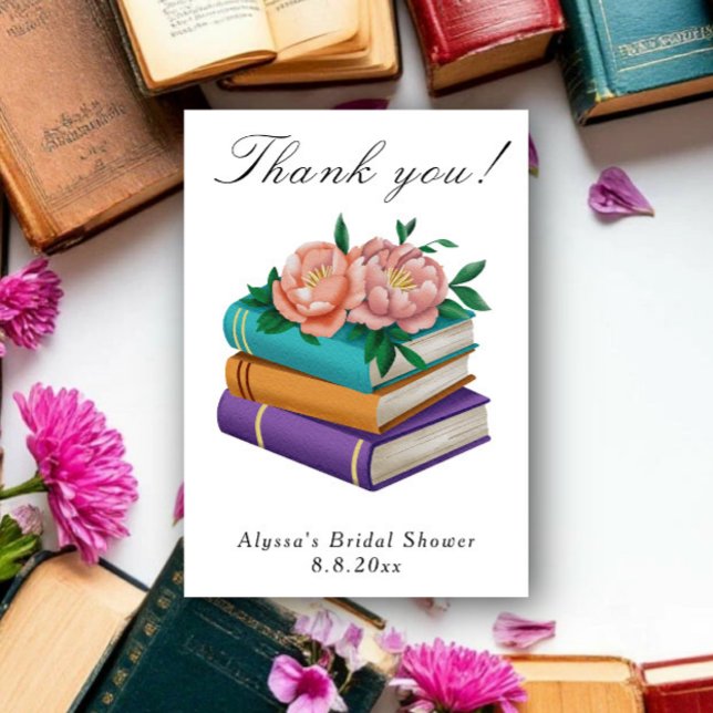 Cartão De Agradecimento Books Floral Bridal Shower Thank you (Criador carregado)
