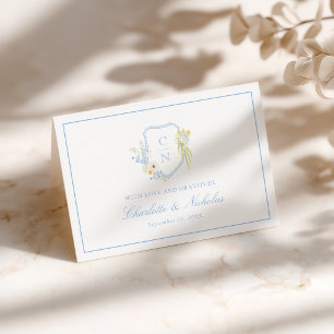 Cartão De Agradecimento Borboleta Amarela Azul Floral Monograma Crista Cas