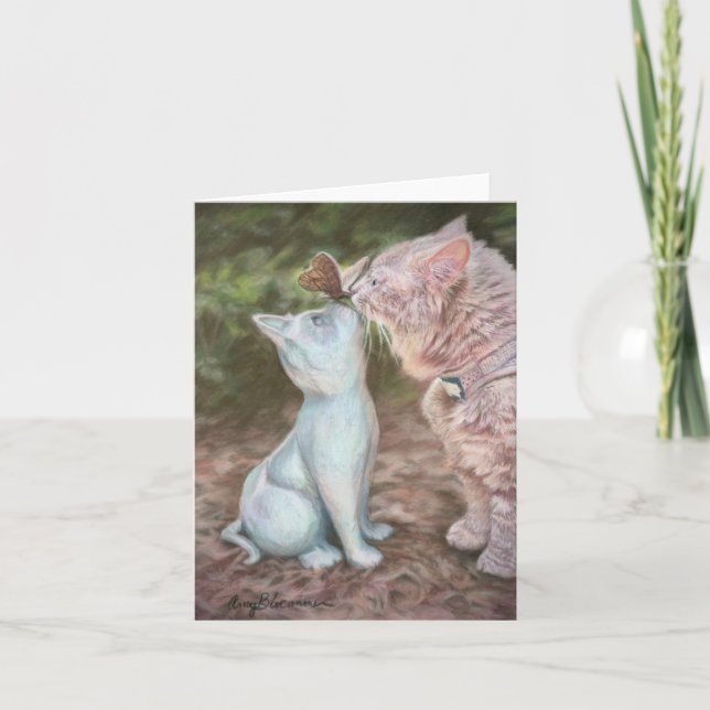 Cartão De Agradecimento Borboleta Beija 4"x5.6" com placa dobrada (Frente)