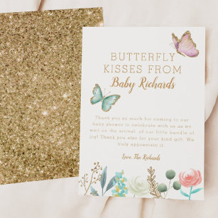 Cartão De Agradecimento Borboleta Beija Chá de fraldas Floral