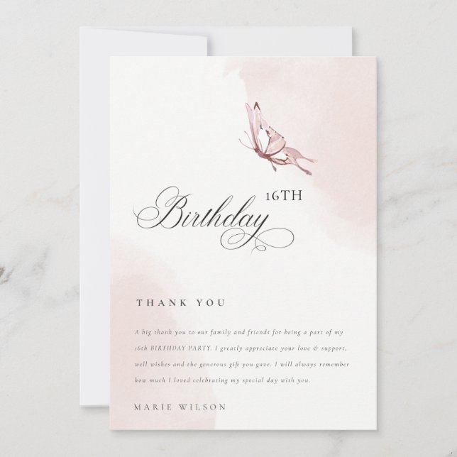 Cartão De Agradecimento Borboleta de Aquarela Escamosa, Cuja Idade Anivers (Frente)