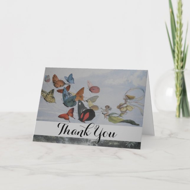 Cartão De Agradecimento Borboleta e Fada Rainha Borboletas Fadas (Frente)