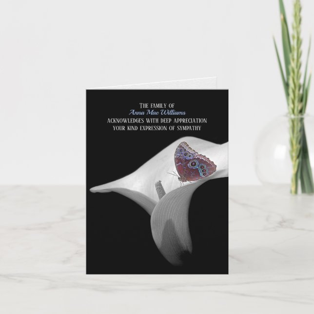 Cartão De Agradecimento Borboleta Em Paz Lily Simpatia Obrigado (Frente)