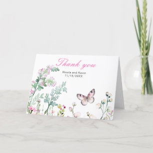 Cartão De Agradecimento Borboleta Floral Verde de Casamento Primavera