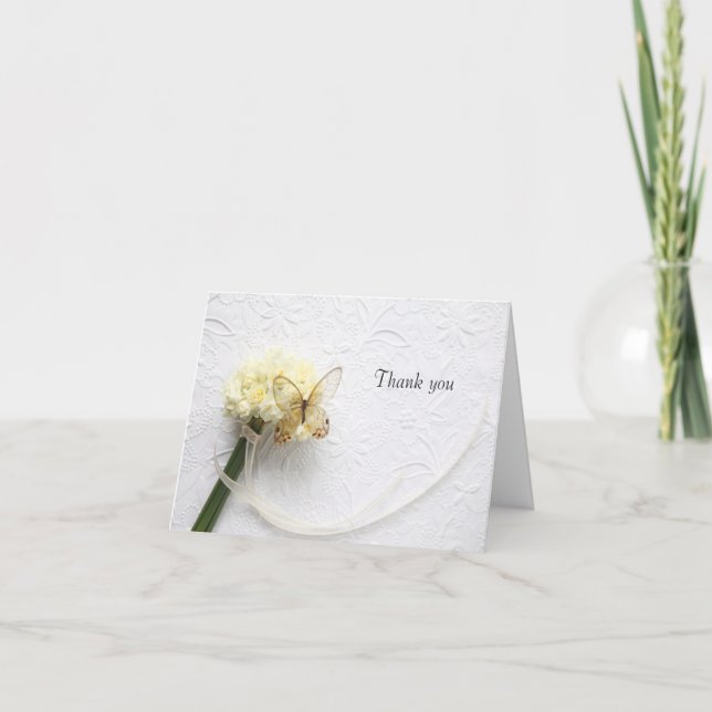 Cartão De Agradecimento Borboleta no buquê de flores (Frente)