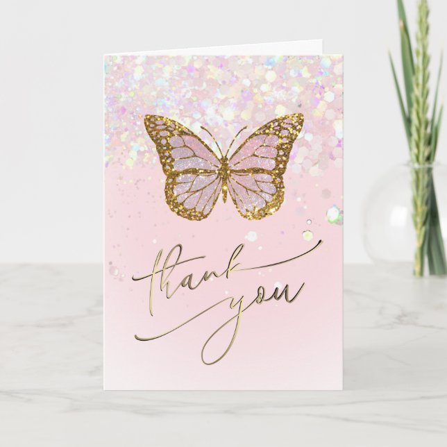 Cartão De Agradecimento borboleta rosa obrigado você (Frente)