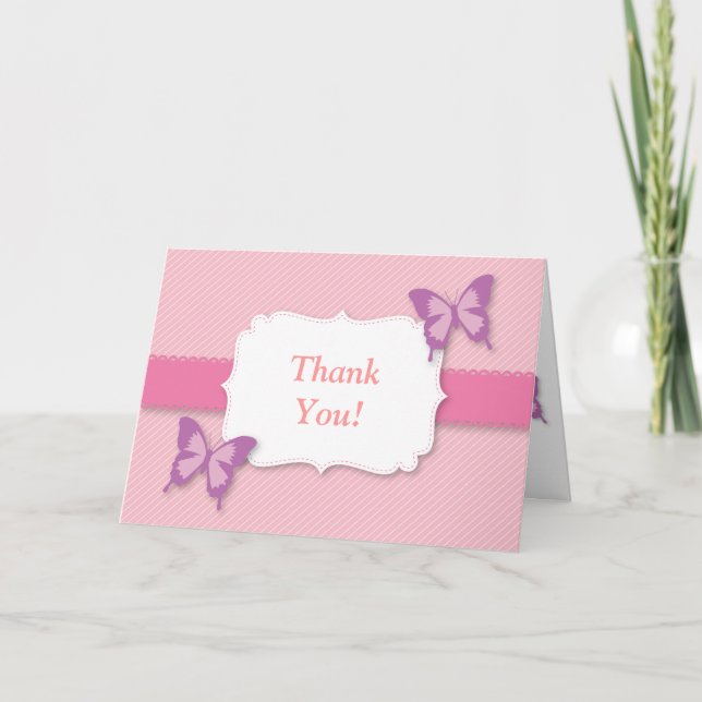 Cartão De Agradecimento Borboleta roxa elegante obrigado você chá de frald (Frente)