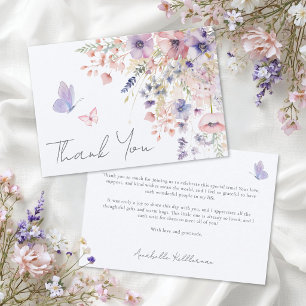 Cartão De Agradecimento Borboleta Rubor Rosa Roxo Flor Silvestre