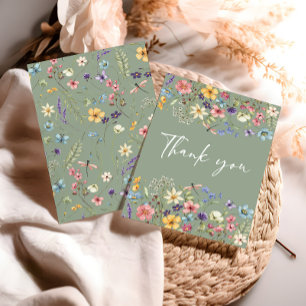 Cartão De Agradecimento Borboleta Verde de Aquarela de Sage e Flor Selvage