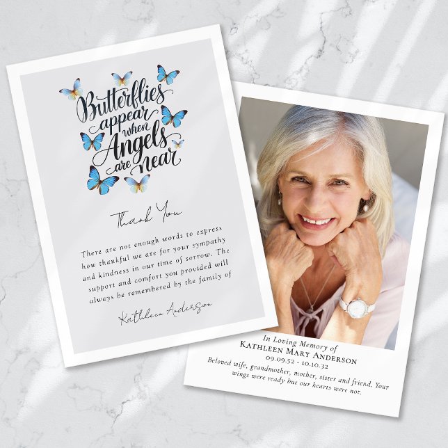 Cartão De Agradecimento Borboletas Angels Foto Memorial Simpatia Funeral (Criador carregado)