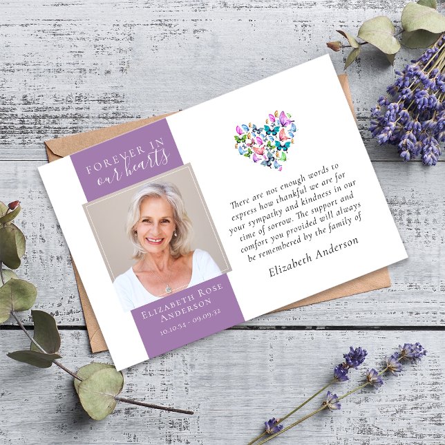 Cartão De Agradecimento Borboletas Coração para sempre em nosso Funeral (Criador carregado)