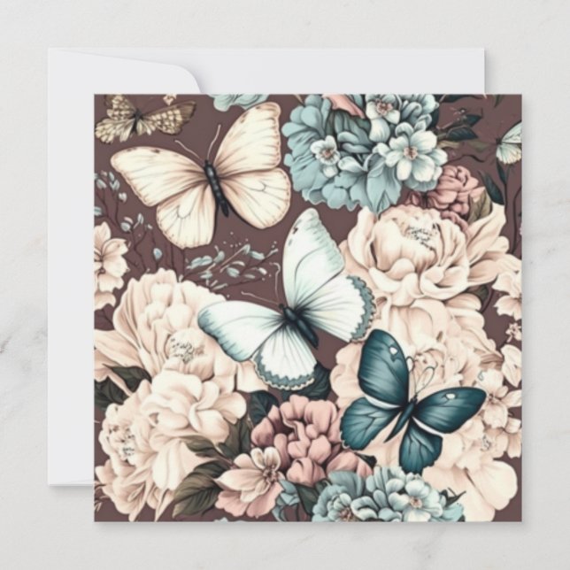 Cartão De Agradecimento Borboletas e flores marrons (Frente)