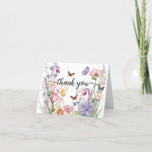 Cartão De Agradecimento Borboletas e flores selvagens - Script elegante