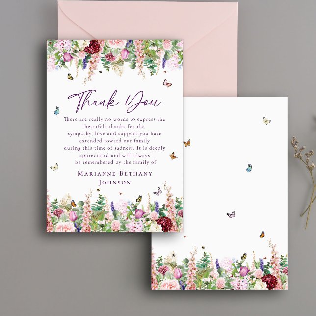 Cartão De Agradecimento Borboletas Florais Celebração Memorial da Vida (Criador carregado)