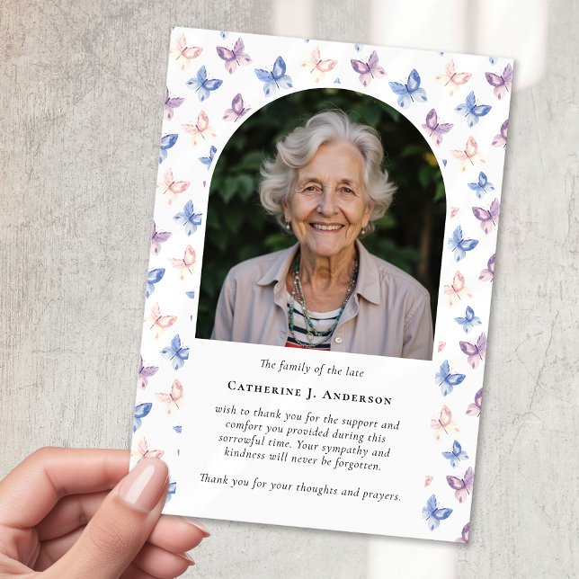 Cartão De Agradecimento Borboletas Lilac Blue Simpatia Foto Funeral (Criador carregado)