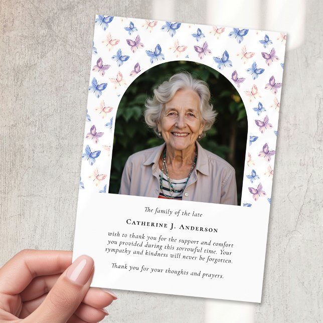 Cartão De Agradecimento Borboletas Lilac Blue Simpatia Foto Funeral (Criador carregado)