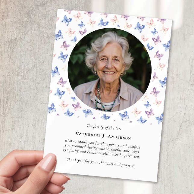 Cartão De Agradecimento Borboletas Lilac Blue Simpatia Foto Funeral (Criador carregado)