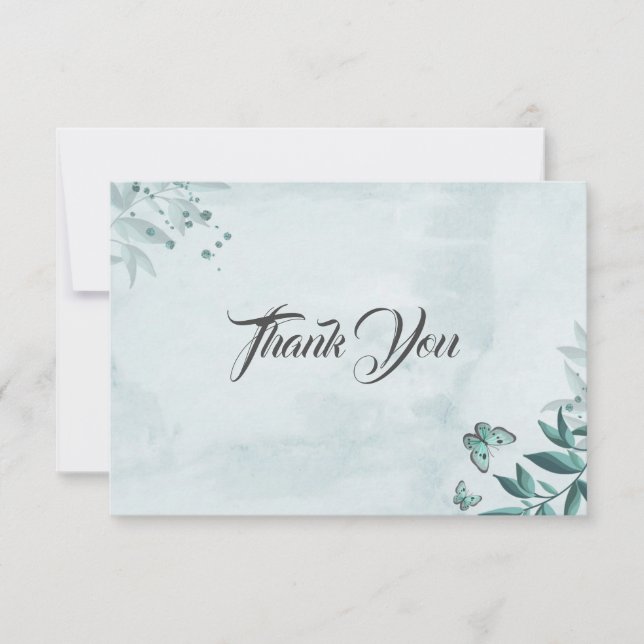 Cartão De Agradecimento Borboletas rosas azuis folhas botânicas (Frente)