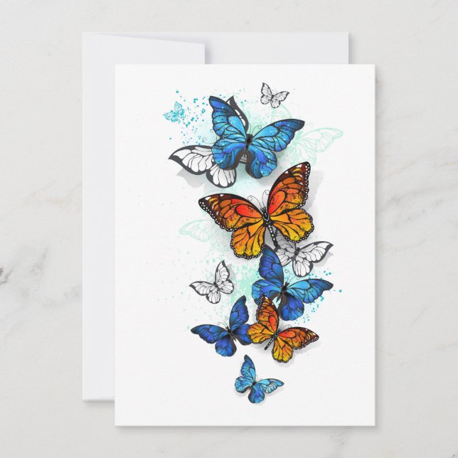 Cartão De Agradecimento Borboletas voadoras Morpho e Monarca (Frente)