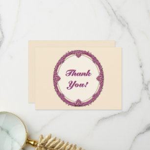 Cartão De Agradecimento Borda Chique Roxo/Rosa E Creme Personalizar