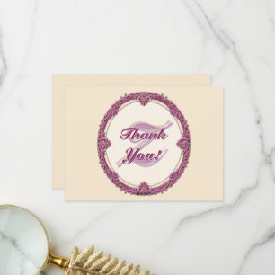Cartão De Agradecimento Borda Chique Roxo/Rosa E Creme Personalizar