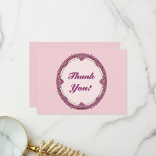 Cartão De Agradecimento Borda Chique Roxo/Rosa E Creme Personalizar