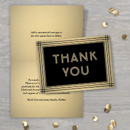Cartão De Agradecimento Borda Clássica Preta Elegante e Dourada Dobrada
