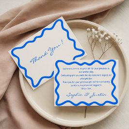 Cartão De Agradecimento Borda Ondulada Azul Casamento Elegante