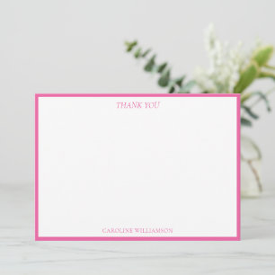 Cartão De Agradecimento Borda Rosa Nome Personalizado Serif Elegante