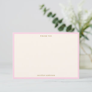 Cartão De Agradecimento Borda Rosa Suave Minimalista Nome Personalizado