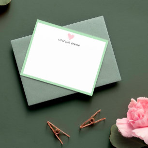 Cartão De Agradecimento Borda Verde Pastel de Coração Rosa Personalizada