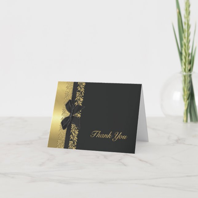 Cartão De Agradecimento Bordadura de Vinha de Ouro Preto Obrigado (Frente)