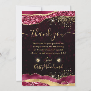 Cartão De Agradecimento Bordas de Borgonha Elegante e Lágrimas Douradas de