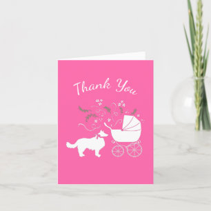 Cartão De Agradecimento Border Collie Dog Baby Shower Puppy Pink Girl