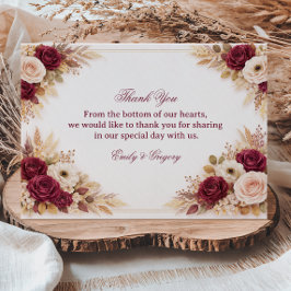 Cartão De Agradecimento Bordô Elegância Floral Gratidão