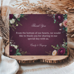 Cartão De Agradecimento Bordô Floral Elegante
